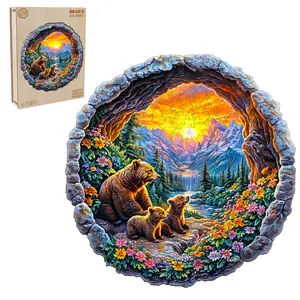 3D Bear's Journey Wooden Jigsaw Puzzle for Adults and Kids Unique Shape Animal Wood Puzzles Challenging Puzzle Family Game Creative Gifts Laser Cut Durable HDF Wood Puzzle Colorful Floral Beautiful
