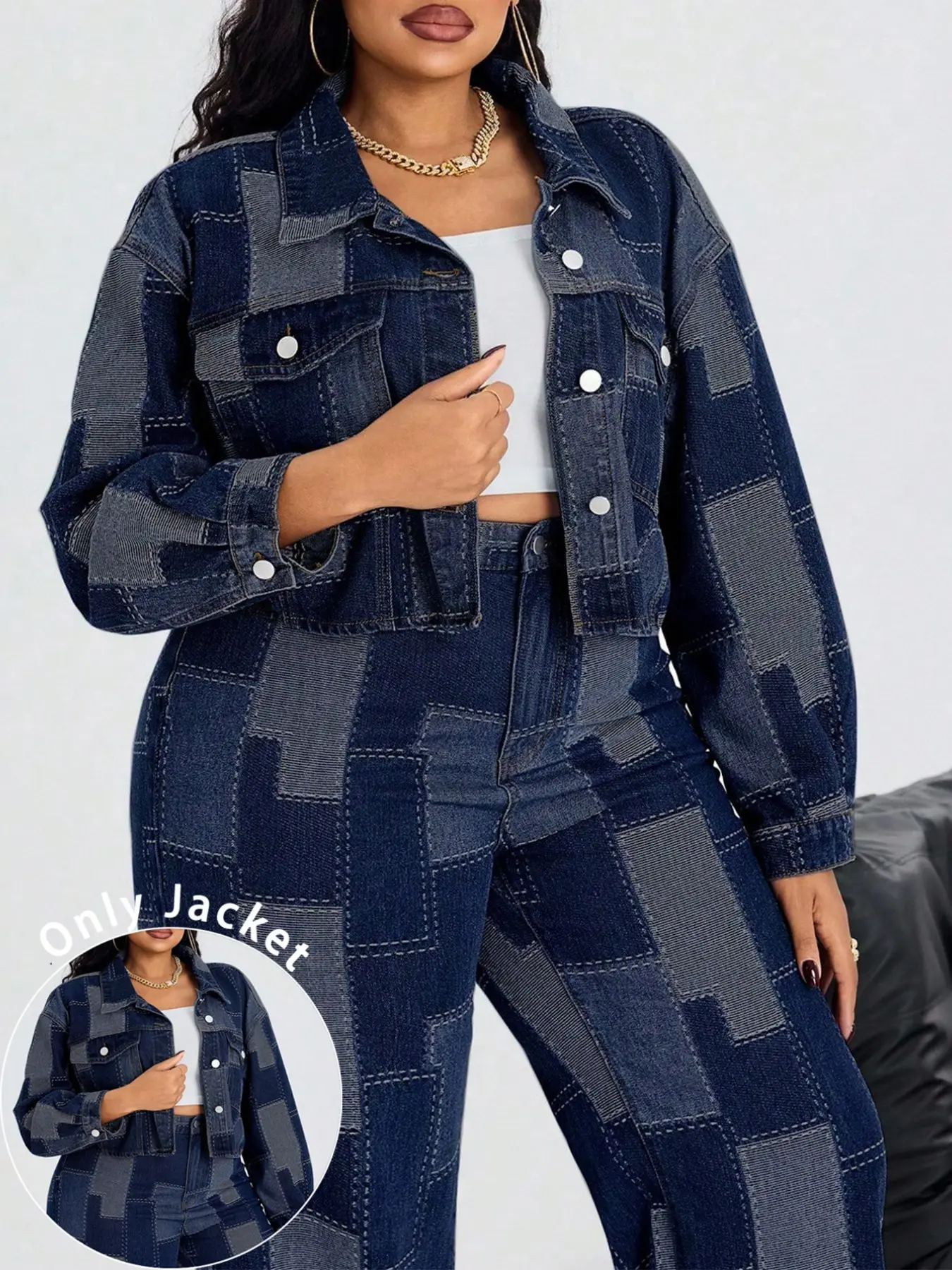 Women's Plus Size Colorblock Denim Jacket Coats, Casual Fashion Outerwear, Comfortable and Stylish, Perfect for Everyday Wear, Jean Denim Jacket