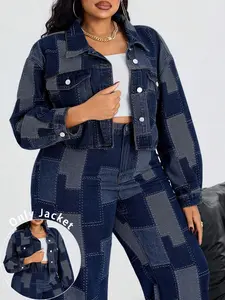 Women's Plus Size Colorblock Denim Jacket, Casual Fashion Outerwear, Comfortable and Stylish, Perfect for Everyday Wear