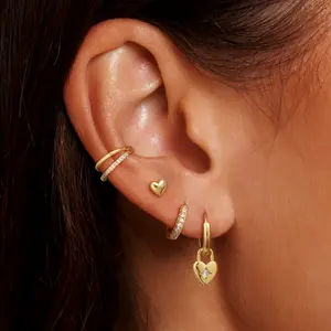 KOPERIN 4Pairs 14K Gold Plated Heart Lock Huggie Stack Earrings for Women Hypoallergenic Drop Earrings Dainty Fashion Jewelry Accessories Women Gifts Summerwin