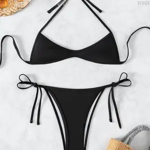 2026 New Solid Color Bikini Set, Sexy High Cut Thong Swimsuit, Two Piece Bathing Suit, Slim Fit Beachwear, Trendy Summer Swimwear for Women, Pool Party Vacation Ocean Side Wear
