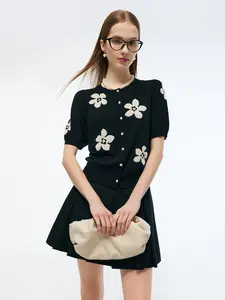 Tencel Mulberry Silk Blend Floral Jacquard Women Cardigan