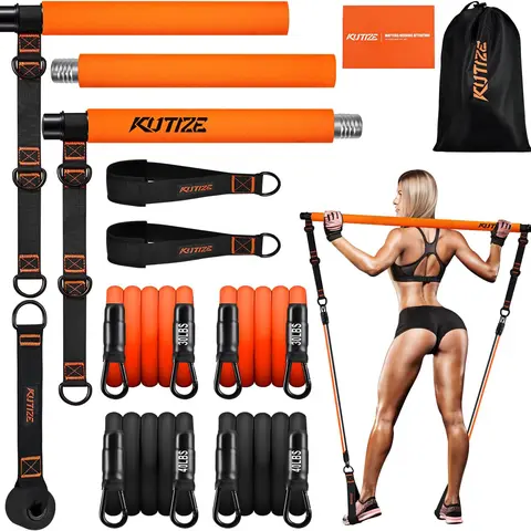 Multifunctional Pilates Bar Kit with Stackable Durable Adjustable Elastic Bands, 3-Section Home Fitness Training Equipment for Legs, Hips, Waist, Arms, Ideal for Couples, Friends, Family Yoga & Pilates, Great Valentine's Day Gift