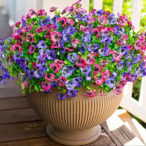 12-Stem Faux Pansy Flowers, Sun-Protected Plastic Material, Colorful & Durable, Artificial Outdoor Plants, Fake Flower Plants, Ideal for Garden and Porch Outdoor Decoration