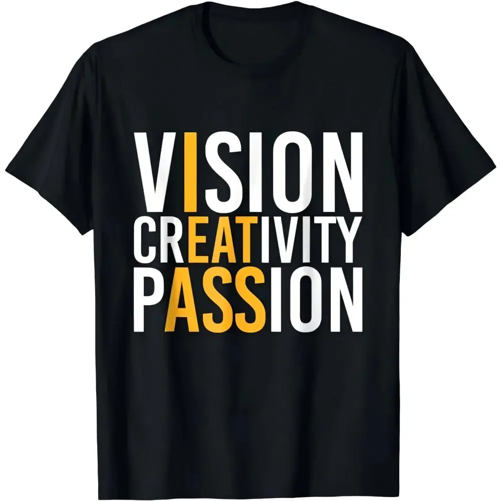 Unisex Cotton Relaxed Fit Comfortable Casual Round Neck Short-Sleeve Sports Top - Vision, Creativity, Passion Graphic Gym Clothes for Entrepreneurs