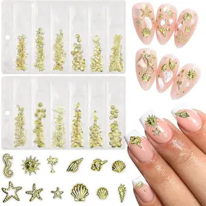 400PC Gold Nail Charms Gems Nails Rhinestone Junk Case Charms for Acrylic Press on Nails Art Design, 3D Y2K Nail Charm Jewel Charm Fake Fingernail Tips Studs Set Metal Gold Beads Kit-E