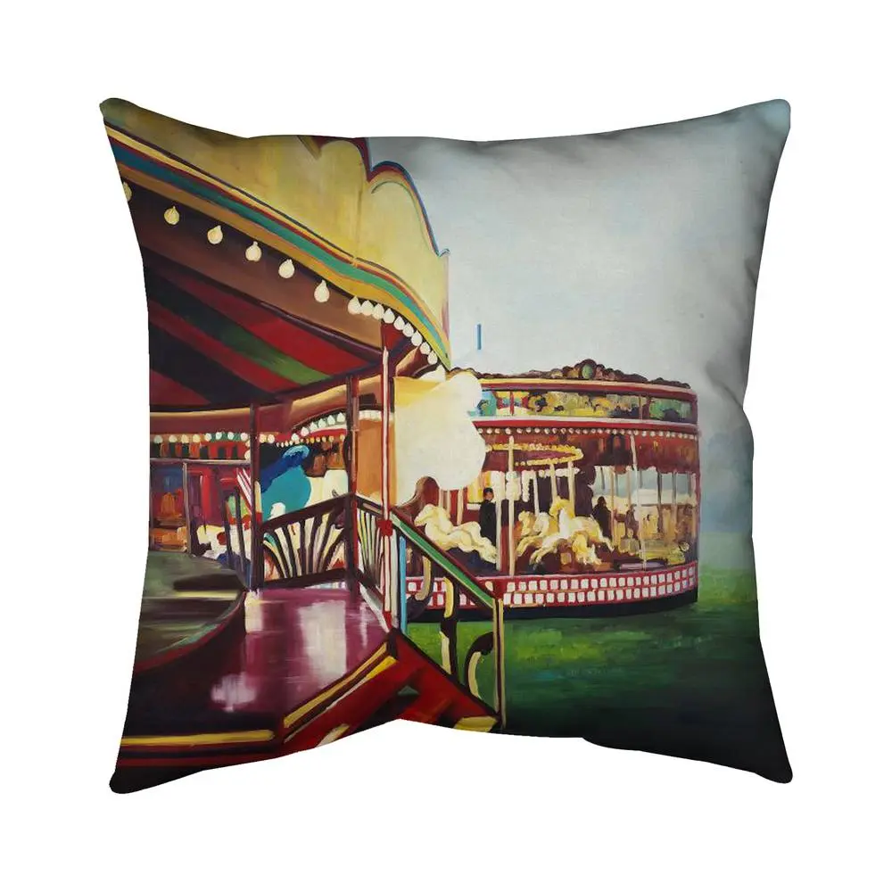 Begin Home Decor 5542-2020-MI45 Decorative Whimsical Carnival Carousel Red Throw Pillow, 20x20 in, for Bedroom & Garden, Household Textile Cushion Accessory, Style, Accessories