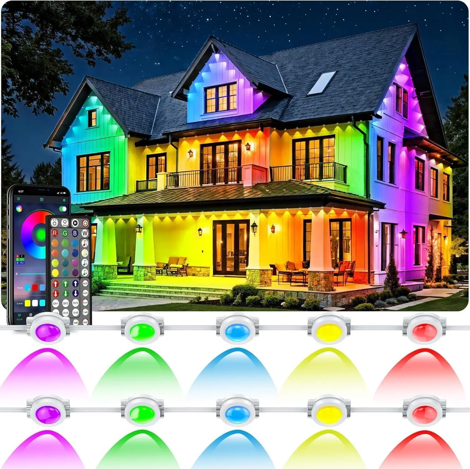 500ft Permanent Outdoor Linear Strip Lights, Waterproof Smart App & Remote Control Garden Light with DIY Scene Modes, Music Sync, Christmas Decor for Eaves, Deck