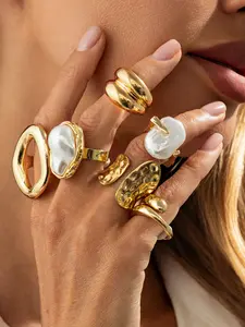 Gold & Pearl Ring Set, Fashion Rings, Vintage Chic Jewelry with Irregular & Pearl - Embellished Design for Women's Daily & Fashion Wear
