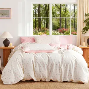 100% Cotton Duvet Cover Full Pink Bow Bedding Set for Girls Kids Cute Bowknot Duvet Cover Set, Soft Comfy 3 Pieces, 2 Pillowcases, Zipper Closure