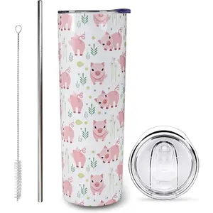 TriplekindAABB K-Musculo Pink Pig tumblers Pig mom with Pig Kids Stainless Steel Coffee Mug Funny Pink Pigs Travel Coffee Tumbler with Straw and Lid Pig Gifts for Kids or Girls