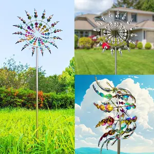 Silver Color Metal Dynamic Garden Windmill Decorative Weather Vane, 36 Inch Sunflower Shape Rotating Decoration, Durable Outdoor Yard Art