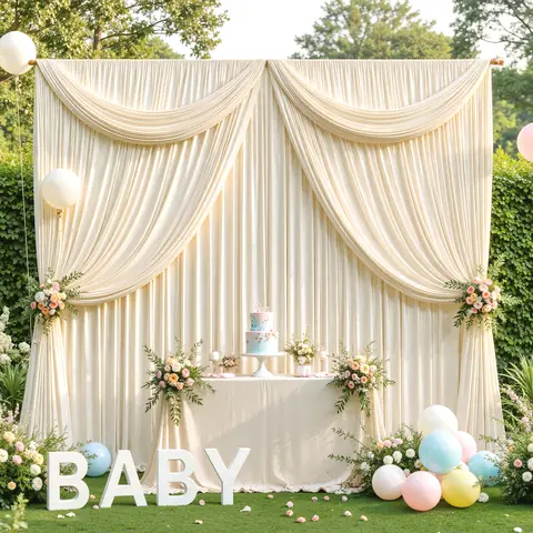 5x7ft/5x10ft Plain White Solid 2-Panel Wrinkle-Free Polyester Photo Wall Backdrop Curtains - 5 x 10 ft, All Seasons, Party Decorations, Anniversary Supplies, No Stand Included