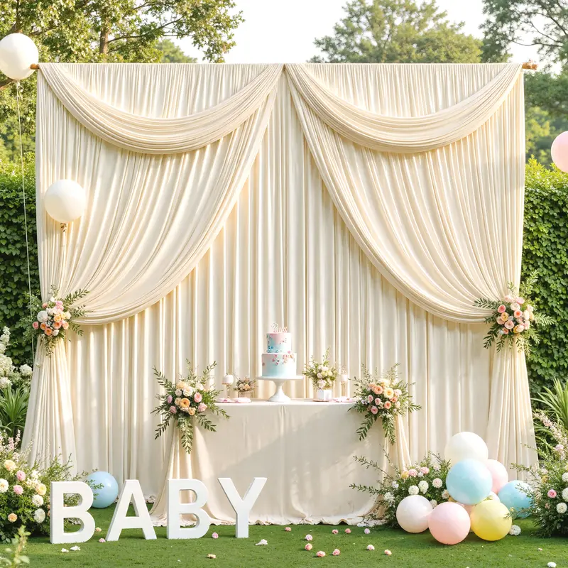 5x7ft/5x10ft Plain White Solid 2-Panel Wrinkle-Free Polyester Photo Wall Backdrop Curtains - 5 x 10 ft, All Seasons, Party Decorations, Anniversary Supplies, No Stand Included