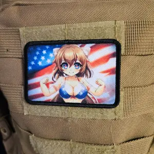 America first waifu Anime girl flag bikini 2"x3" removable morale patch with hook and loop backing
