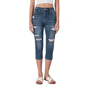 Luvamia Cropped Jeans for Women High Waisted Skinny Ripped Jean Denim Pants Basic Comfort Slim Fit Capri Jeans with Distressed Design