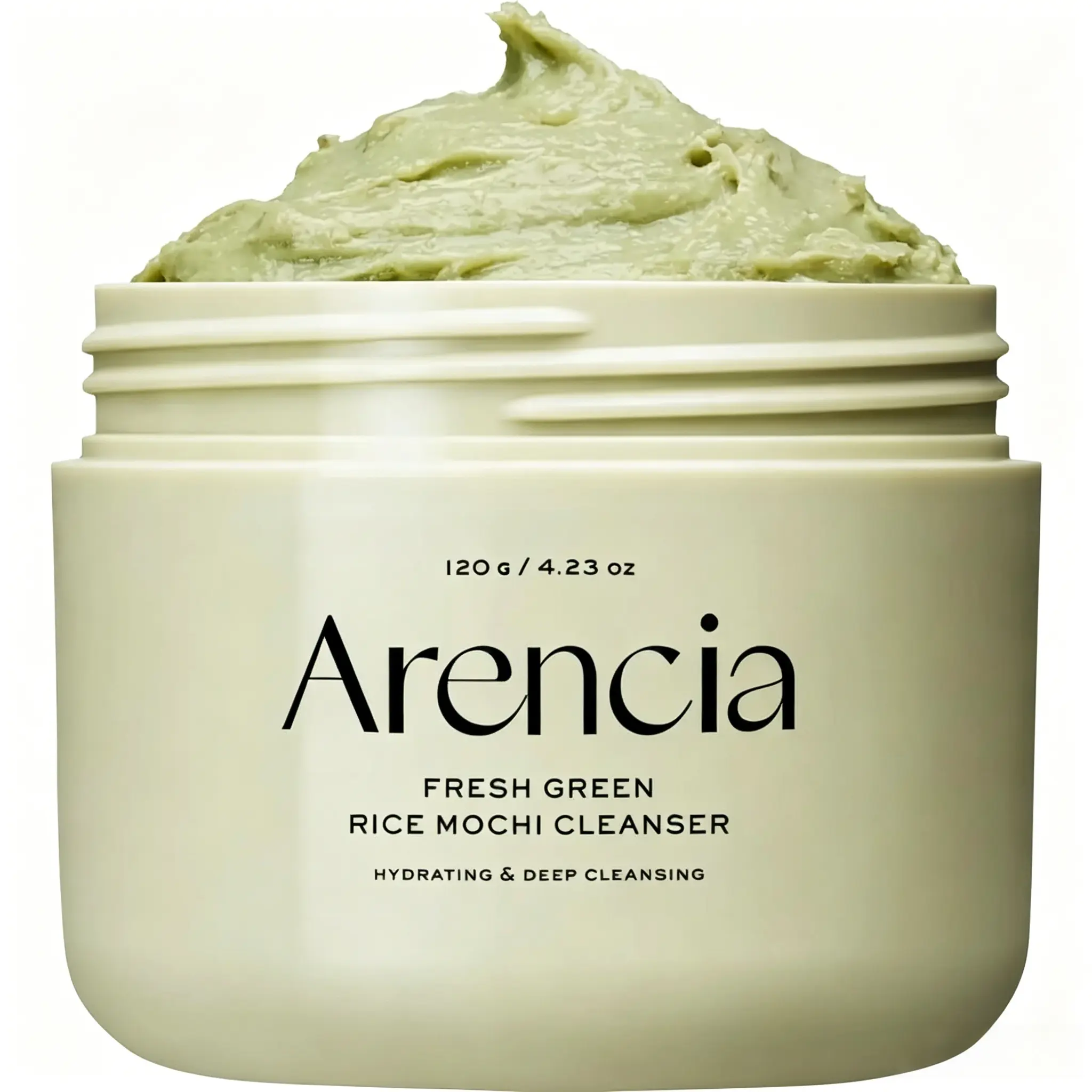 ARENCIA Green Rice Mochi Cleanser — A multi-effect skincare product combining a cleansing foam, face mask, and gentle scrub; provides daily exfoliation, leaving skin smooth and comfortable.