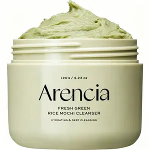 ARENCIA Green Rice Mochi Cleanser — A multi-effect skincare product combining a cleansing foam, face mask, and gentle scrub; provides daily exfoliation, leaving skin smooth and comfortable.