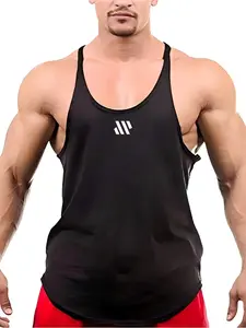 Men's Three-Bar Geometric Letter Logo Tank Top, Sporty Loose-Fit Sleeveless Workout Shirt, Muscle Building Fitness Apparel, Sleeveless Gym Top, Sleeveless Activewear, Sleeveless Sports Vest