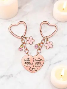 Mother Daughter Heart Floral Pattern Fashionable Alloy Keychain Matching Set, Meaningful Love Gift for Mom, Perfect Birthday & Mother's Day Present, Cute Design