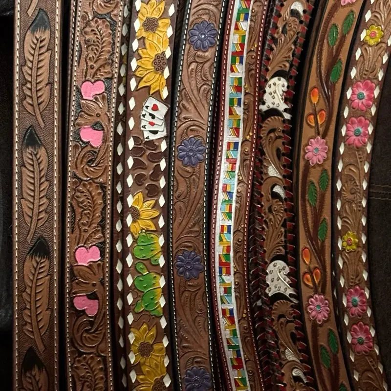 Western Leather Belt with Colorful Floral Design Adjustable  display picture 1