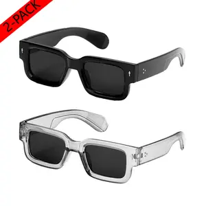 2-Pack Retro Square Sunglasses, Unisex Y2K Trendy Shades, Black & Transparent Frame, UV400 Sun Protection, Vintage Fashion Eyewear, Stylish Streetwear Accessory, Casual Summer Glasses for Beach, Travel, Outdoor and Daily Trendy Outfits