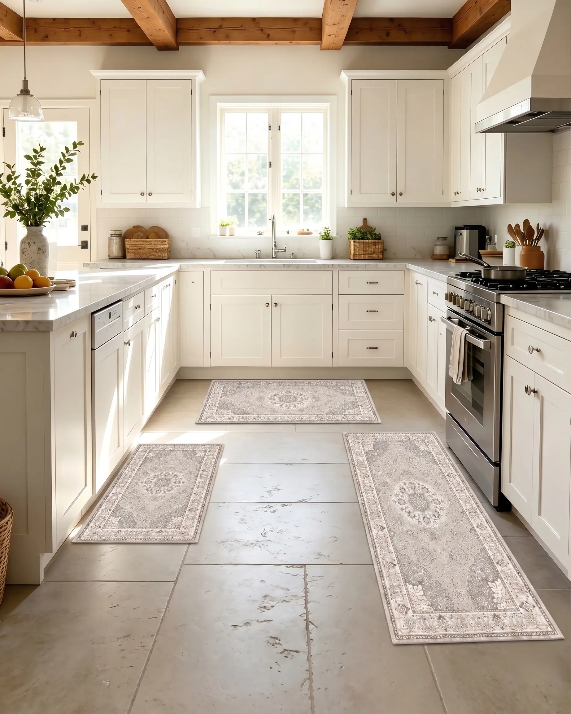 3-Piece Kitchen Rug Set Non Slip Washable Faux Cashmere Area Rugs for Kitchen Entryway Hallway – Soft Anti Fatigue Floor Mats Water Absorbent Stain Resistant Indoor Runner Rugs for Home Decor
