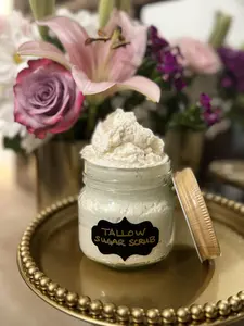 All-Natural Tallow Sugar Scrub- 8 ounces body skin care product woman valentine