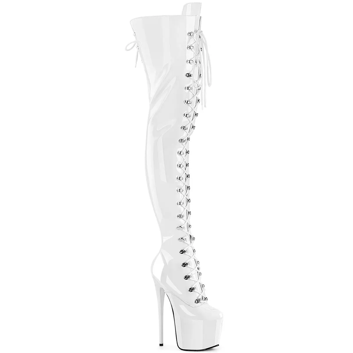 Women's Lace-Up Crotch Boots with 7" Stiletto Heel, 3" Concealed Platform, Back Lace Detail, and Side Zip