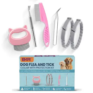 Dog Collar Set (2 Pack) Includes Tick Remover Tools & Hair Massage Shell Comb