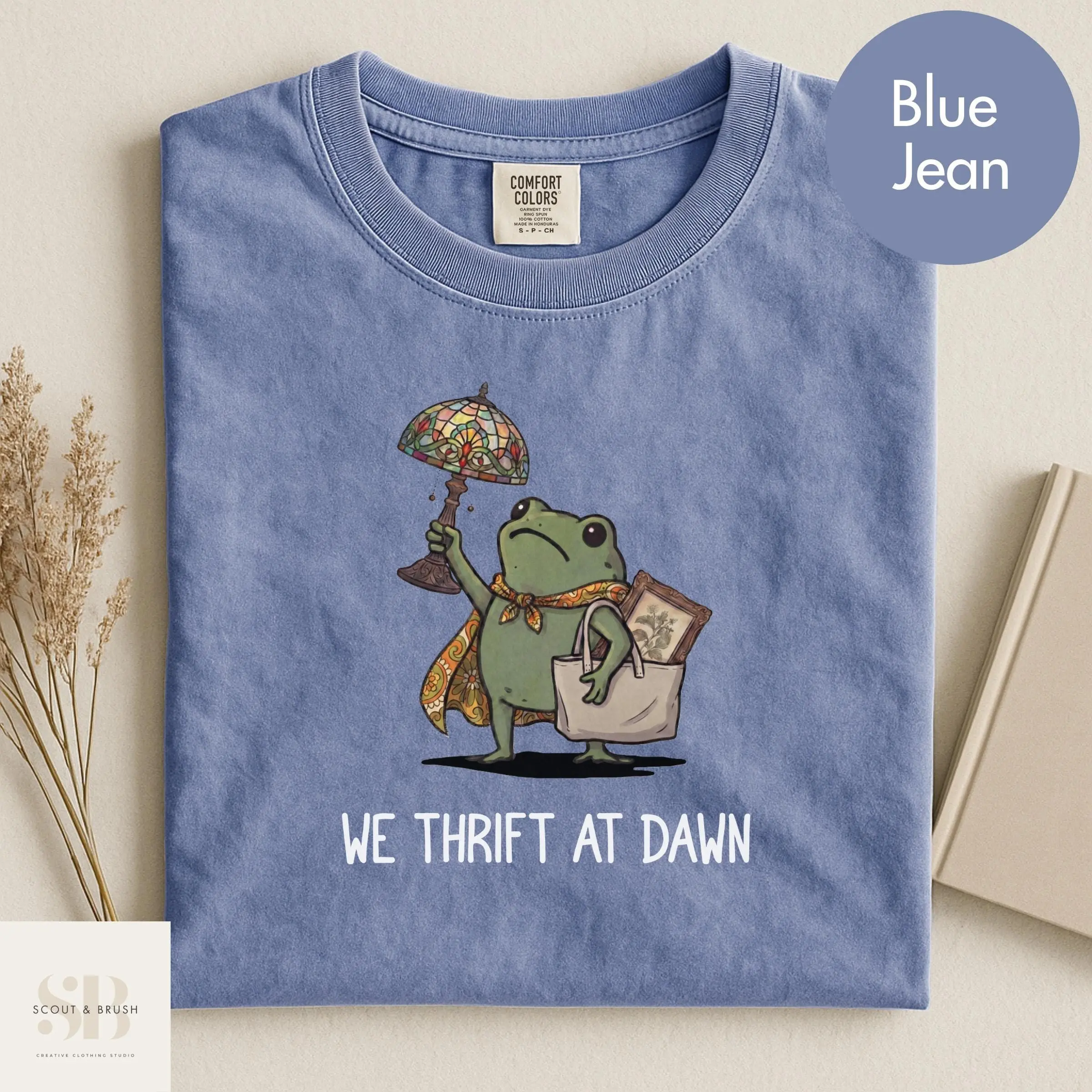 We Thrift At Dawn Shirt Funny Frog Meme Thrifting Tee Comfort Colors Vintage Collector Gift Thrift Lover TShirt Garment Dyed Graphic Tee for Women Retro Thrifting Shirt Gift