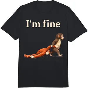 Graphic Tee Sad Monkey Punch Meme with an Orange Toy I'm Fine Comfort Colors Adult Heavyweight T-Shirt