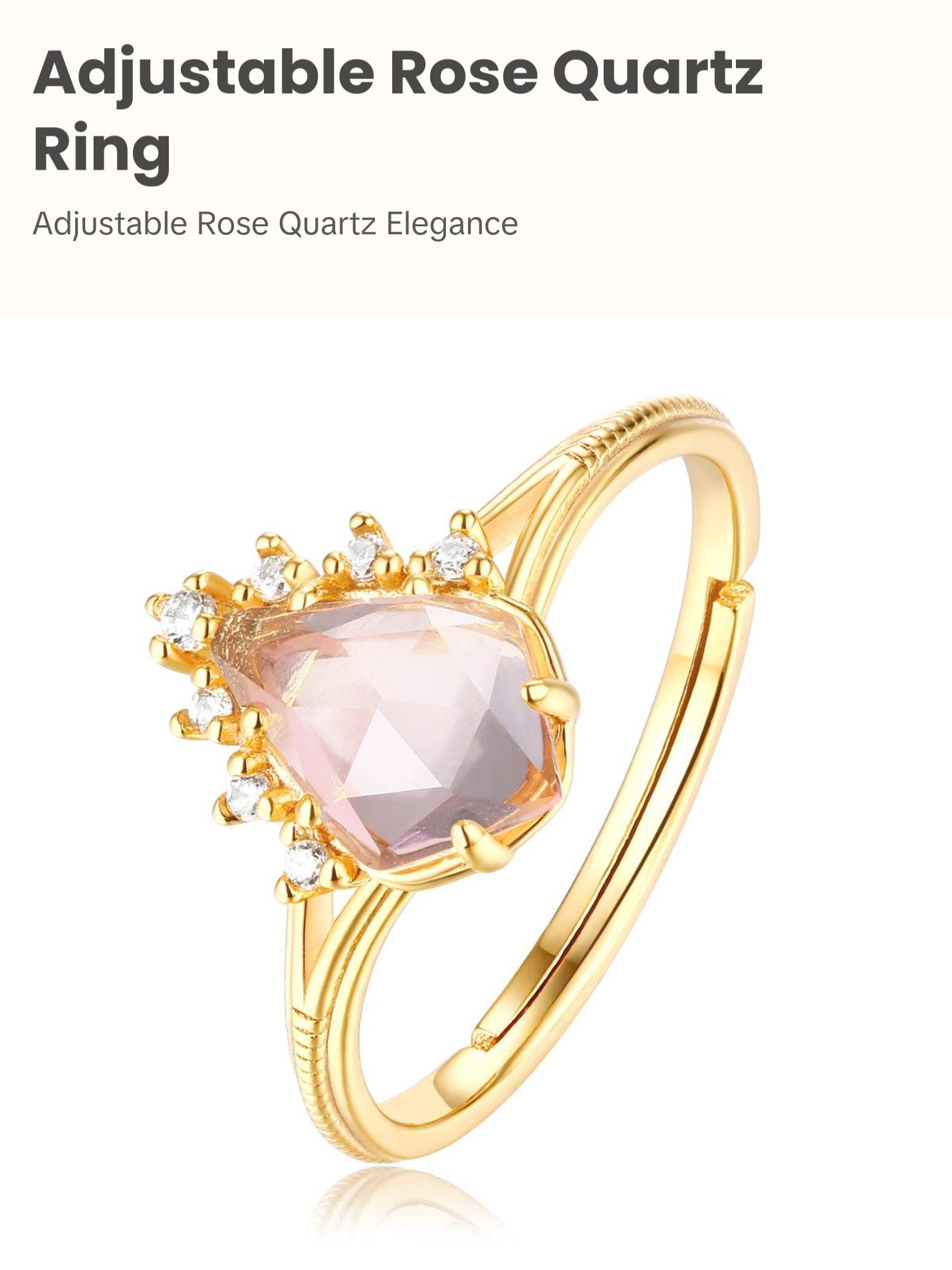 Rose Quartz Pear Cut Adjustable Ring