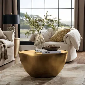Viora 32 Inch Metal Storage Coffee Table in Burnished Brass