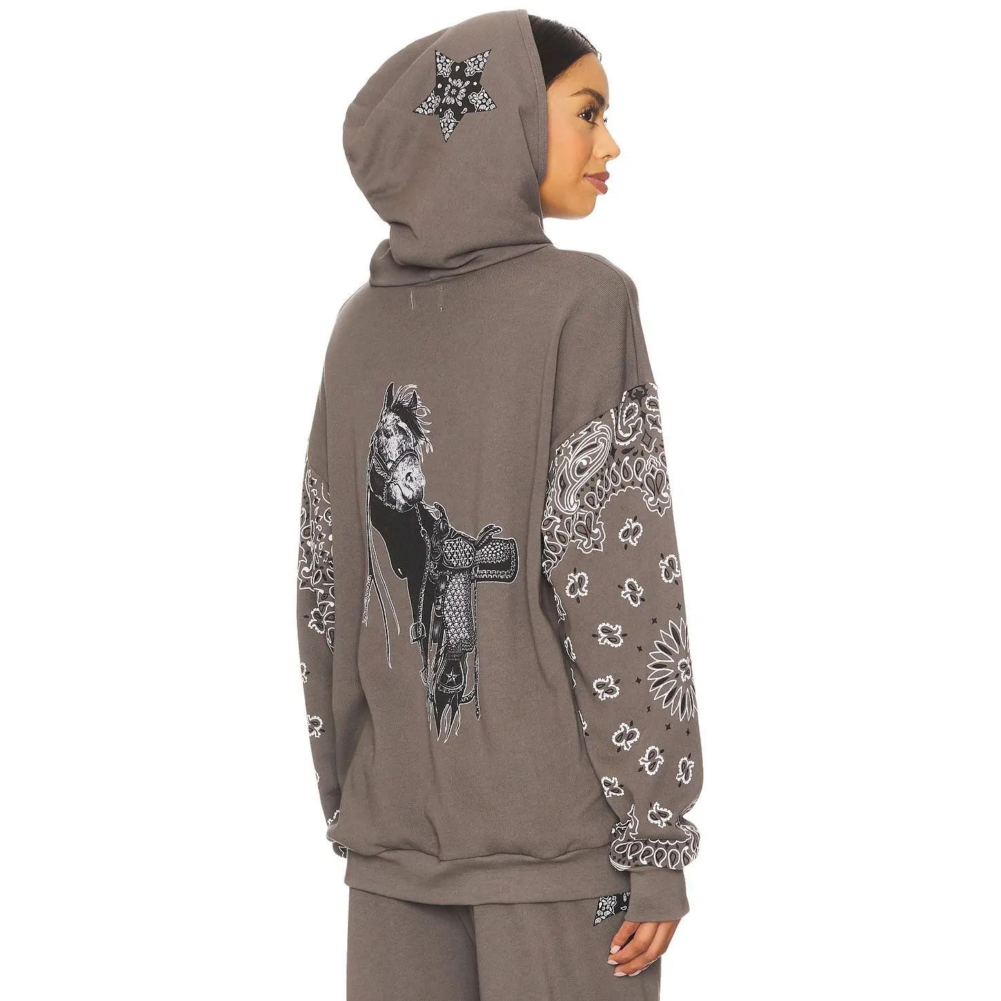 Lauren Moshi Black Horse Classic Hoodie in Light Onyx