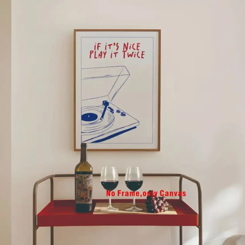 Modern Vinyl Record Poster Play It Twice, Retro Stylish Aesthetic Canvas Art for Living Room Decor, Unique Home Wall Art, Unframed Wall Art