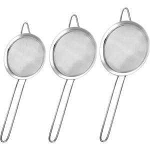 3 Pack Fine Mesh Strainer, Small Stainless Steel Sieves with Handles, for Steeping Loose Leaf Tea, Straining Cocktail, Juice and Sifting Flour, Powdered Sugar