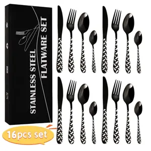 16-Piece Stainless Steel Elegant Cutlery Set, Laser Cross Pattern, 4-Person Tableware, Dishwasher Safe, Ideal for Home, Kitchen, Restaurant