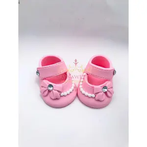 Gum Paste Baby Girl Shoes Pearls and Bow Cake Topper