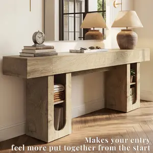 OMCHOM Rustic Farmhouse Console Table, 79 Inches Entryway Console Table with Storage, Industrial Hallway Accent Table for Living Room, Entrance