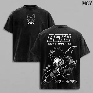Deku My Hero Academia The Movie Oversize Unisex Heavy Cotton Vintage Washed Double Printed Detroit Smash One For All Anime Manga Graphic T-Shirt, Japanese Retro Streetwear Menswear Womenswear Tee