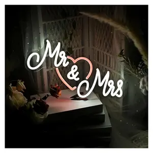 Neon Bar Party Mr & Mrs Neon Sign Light For Wedding Engagement Party Room Holiday Valentine's Day Marriage Proposal Decor 38cmx22cm