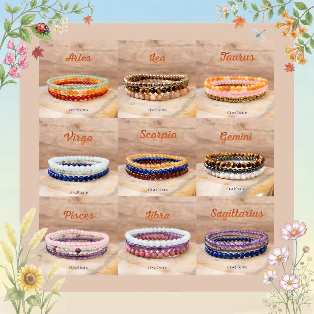 Zodiac Crystal Bracelet Stack • 4mm Tiny Gemstone Beads • Dainty Stackable Birthstone Astrology Healing Jewelry • Gift for Friends & Family