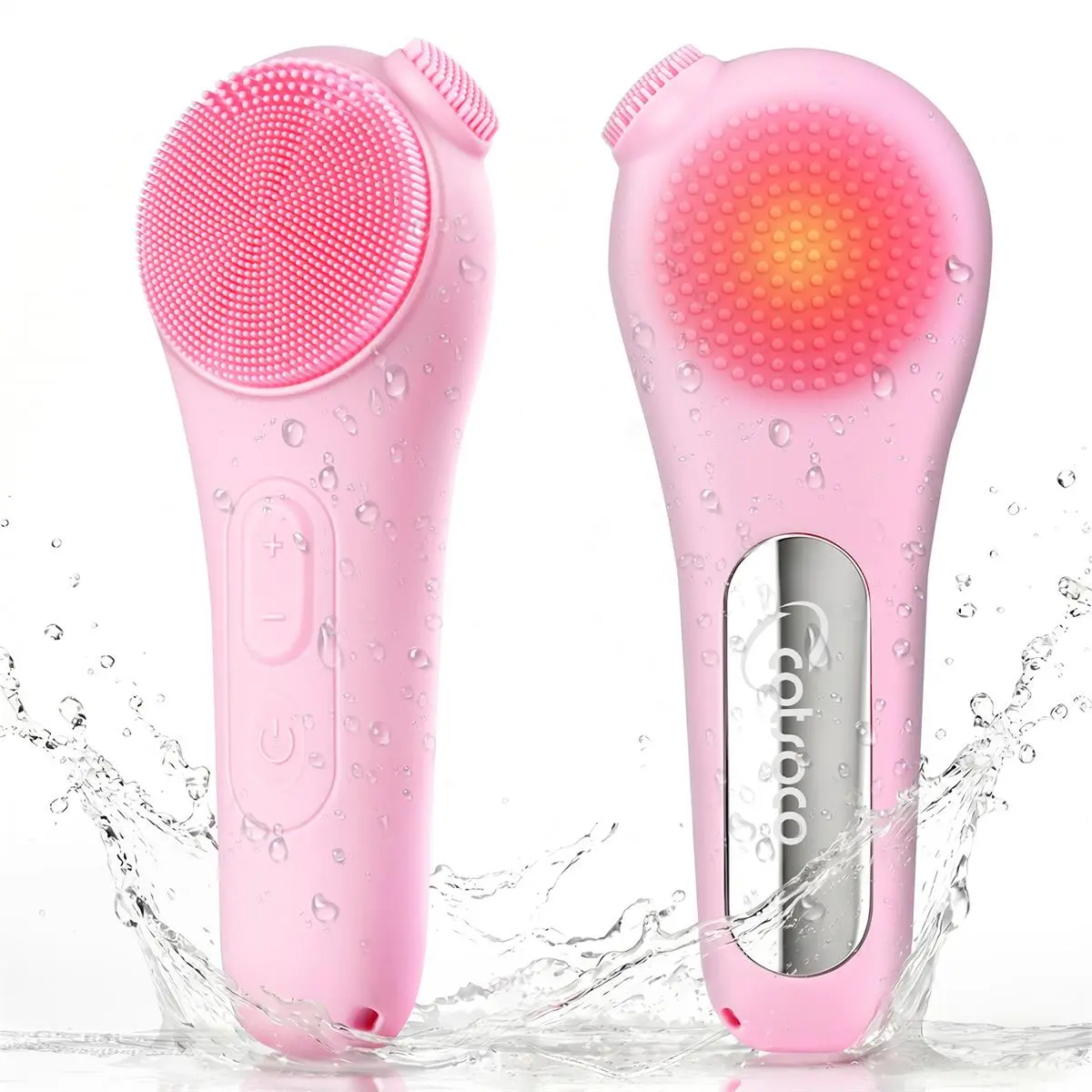 Cotsoco Rechargeable Battery Electric Facial Cleansing Brush - Heated Vibrating Silicone Skin Massager, Waterproof Beauty Product with USB Plug, Travel Size, Batteries Included for Daily Deep Cleansing, Ideal Gift for Adults Pink