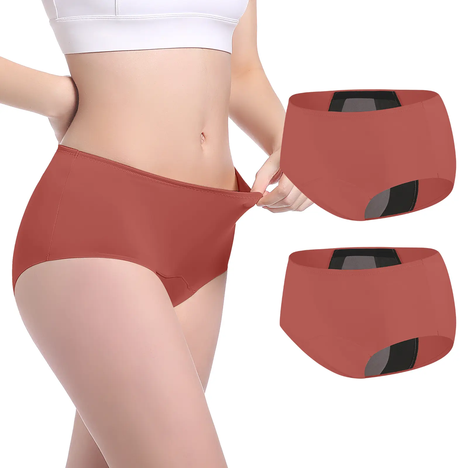 CARER Women's Incontinence Underwear (2-Pack) — Features a discreet, high-waisted nylon blend design; waterproof and leak-proof with a 150ml absorption capacity; suitable for postpartum use and individuals with incontinence.