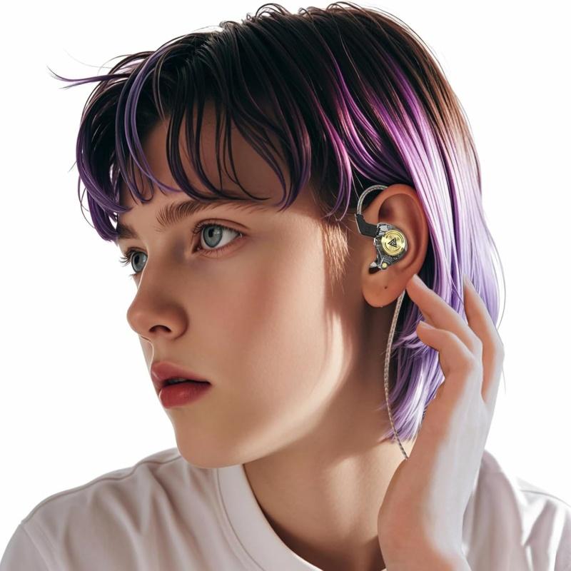 QKZ AK3 in Ear Monitor Headphones, Portable 3.5mm Wired Gaming IEM in-Ear Earphones Ear Buds, HiFi Stereo Headphone Cool White Clear Inear Monitors Earbuds for Singers Musicians with Mic IEM for Music Video Calling