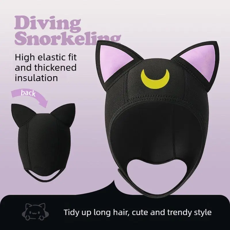 Cartoon Print Snorkel Diving Hood for Women & Kids, Cute Lycra Full-Face Sun Protection Mask with UPF 50+ for Swimming & Surfing, Snorkel Diving Hoods, Underwater Diving Hoods