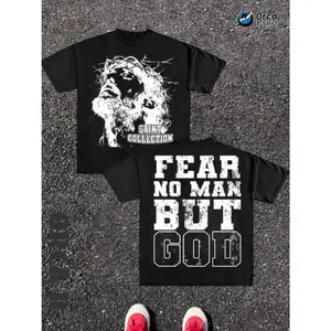 TikTok Famous Saint Collection Faith Slogan Tee Pure Cotton Loose Fit Casual Summer Top   men fashion
