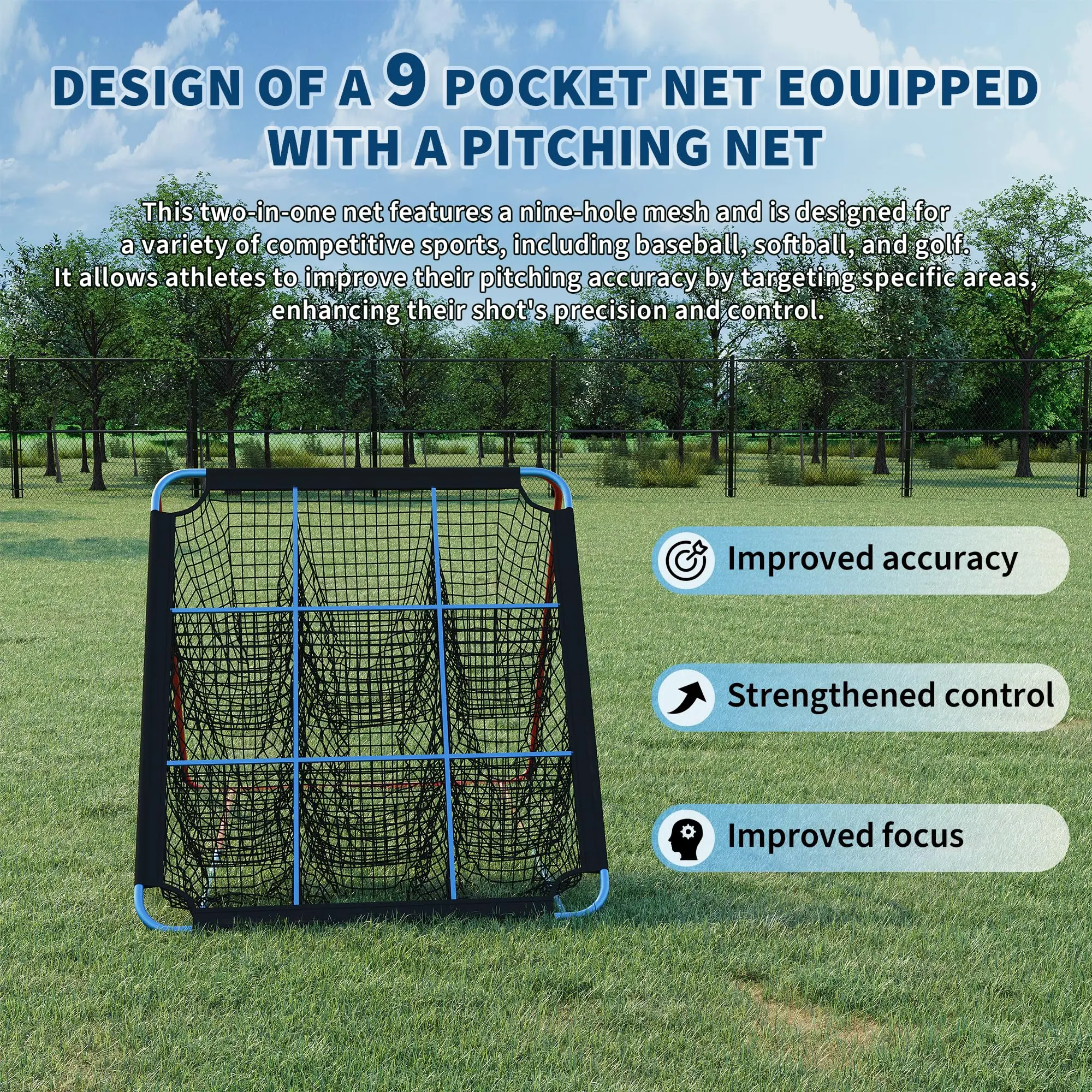 Garvee 9-Zone Hit Zone Baseball/Softball Bounceer Net Pitchback Trainer - 4x4.5 ft (5x4 ft Frame) - Adjustable Angle, Heavy-Duty UV-Resistant for Hitting, Throwing, Pitching & Fielding