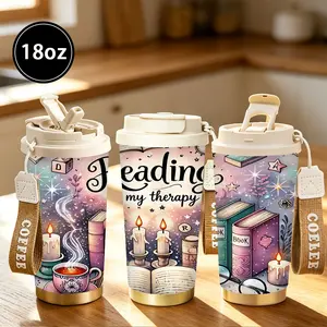 Reading is My Therapy Tumbler, Whimsical Book Lover Insulated Stainless Steel Cup, Cozy Bookish Charm Art Travel Mug, Perfect Gift for Avid Readers & Book Enthusiasts